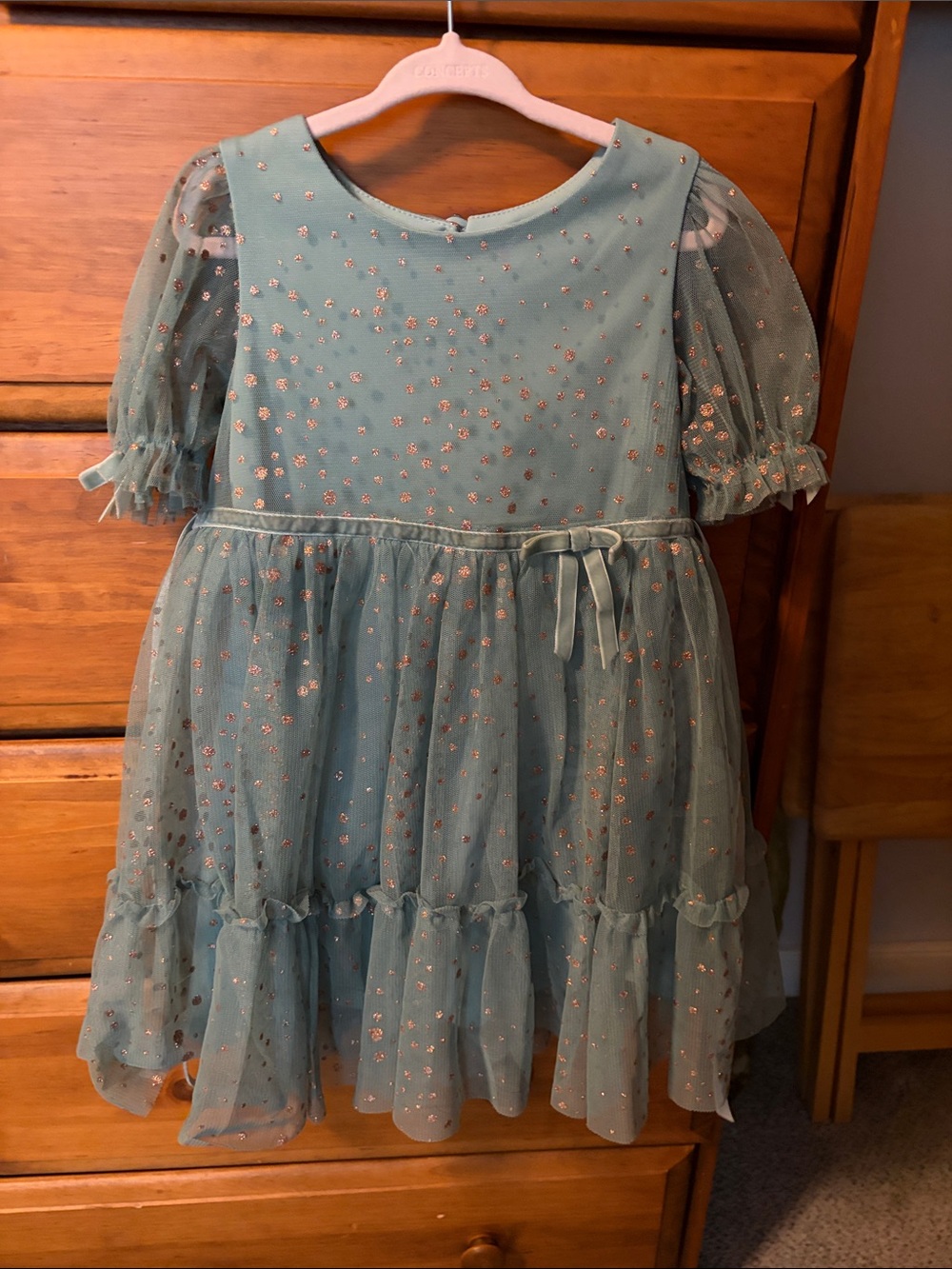 Girls' Sage Green Sparkle Tulle Dress with Ribbon Waist